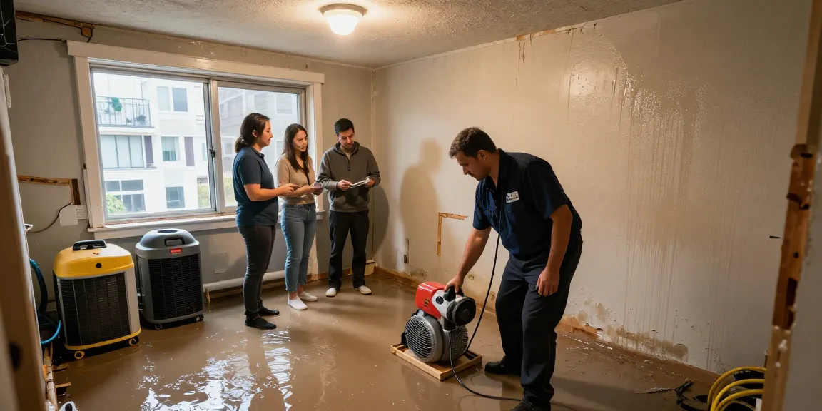 Water Damage Restoration West Vancouver technician assessing a flooded basement with moisture detection equipment.