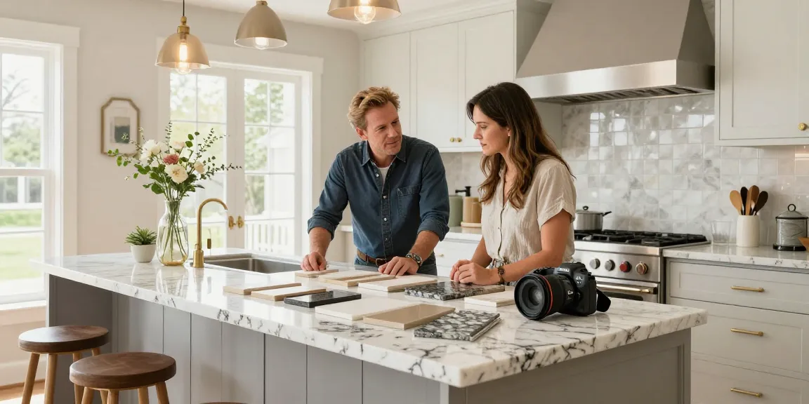 Custom kitchen countertops hamilton design consultation featuring quartz and granite samples.