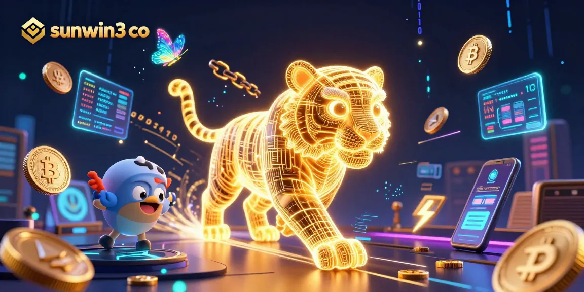 Experience excitement at sunwin3 co with a golden tiger amidst a vibrant digital casino scene.